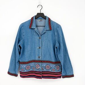 Vintage Teddi Vibrant Embroidered Chambray Denim Jacket